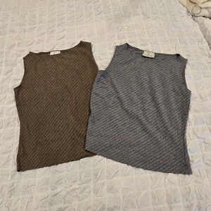 moa moa Sleeveless Knit Tops – Brown Stripe + Gray Stripe (Pair), Size Large